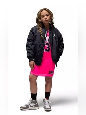 Jordan Black Bomber Jacket with Neon Pink Basketball Dress